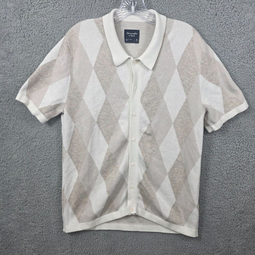 Abercrombie & Fitch Men's Diamond Argyle Print Sweater Beige Size Medium